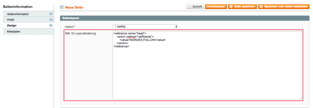 Add NoIndex NoFollow to Magento CMS Page